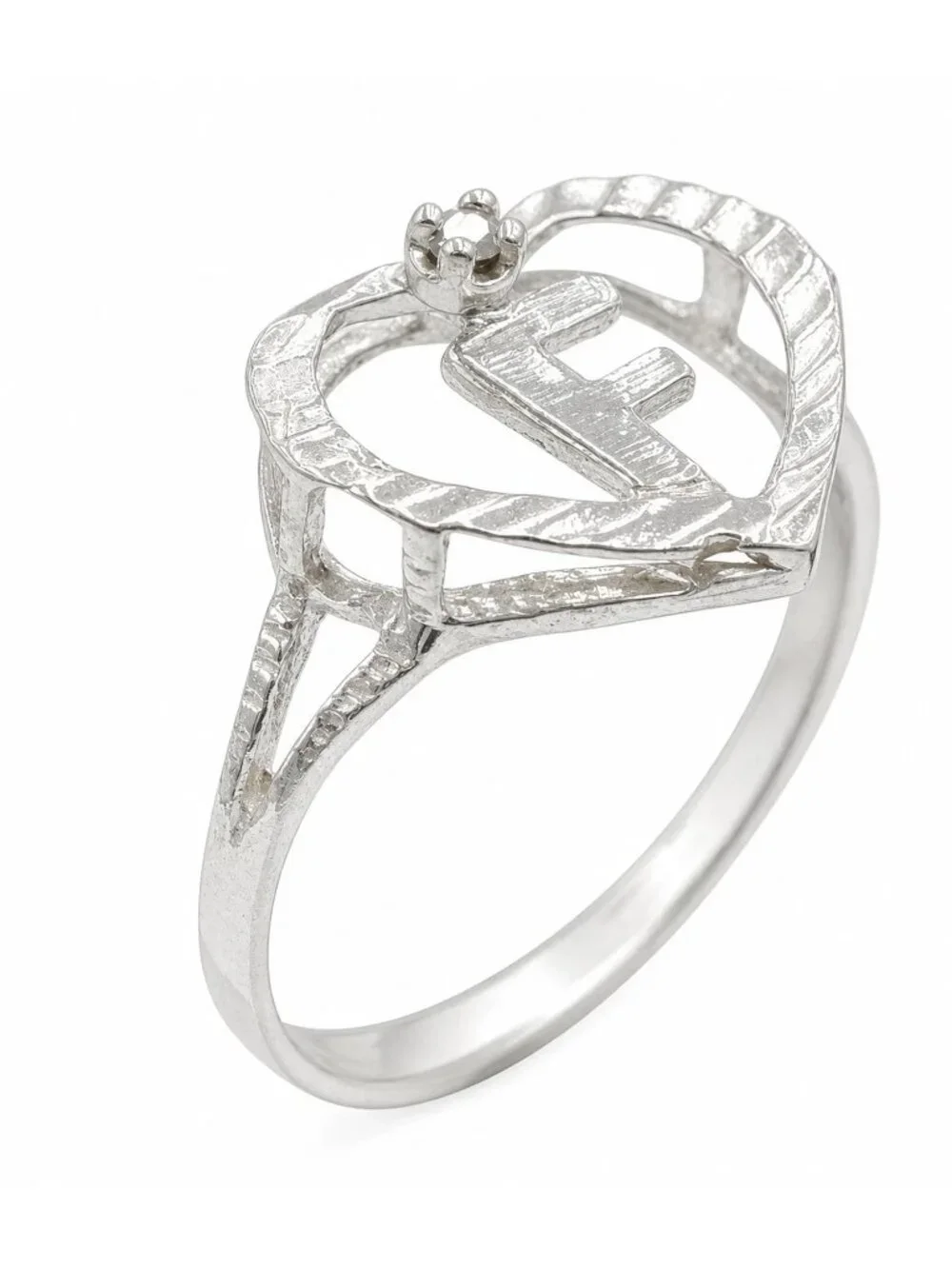 Genuine Diamond Initial F Ring Solid .925 Sterling Silver